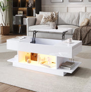 Tavolino elevabile bianco con luci LED e contenitore
