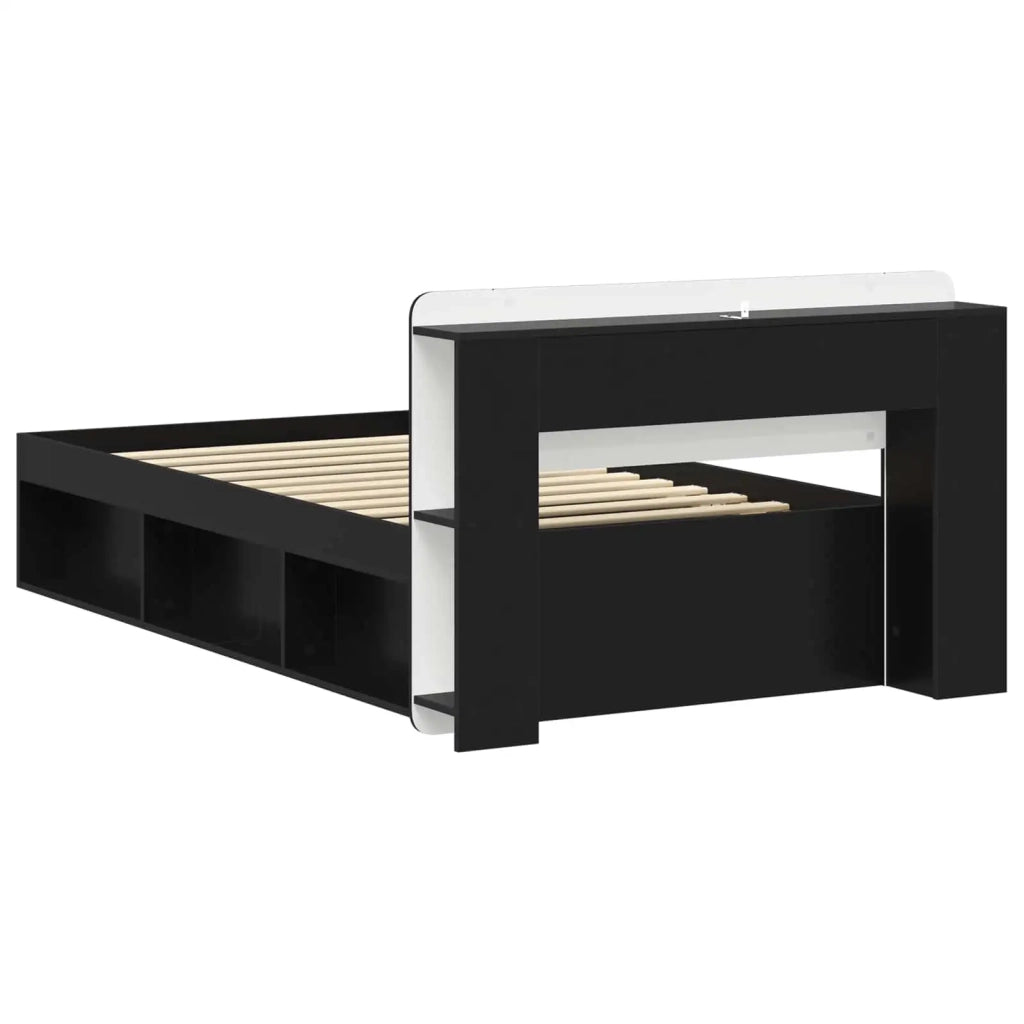 Letto singolo | Letto per adulti | Telaio del letto con storage con testiera Nero 90 x 200 cm