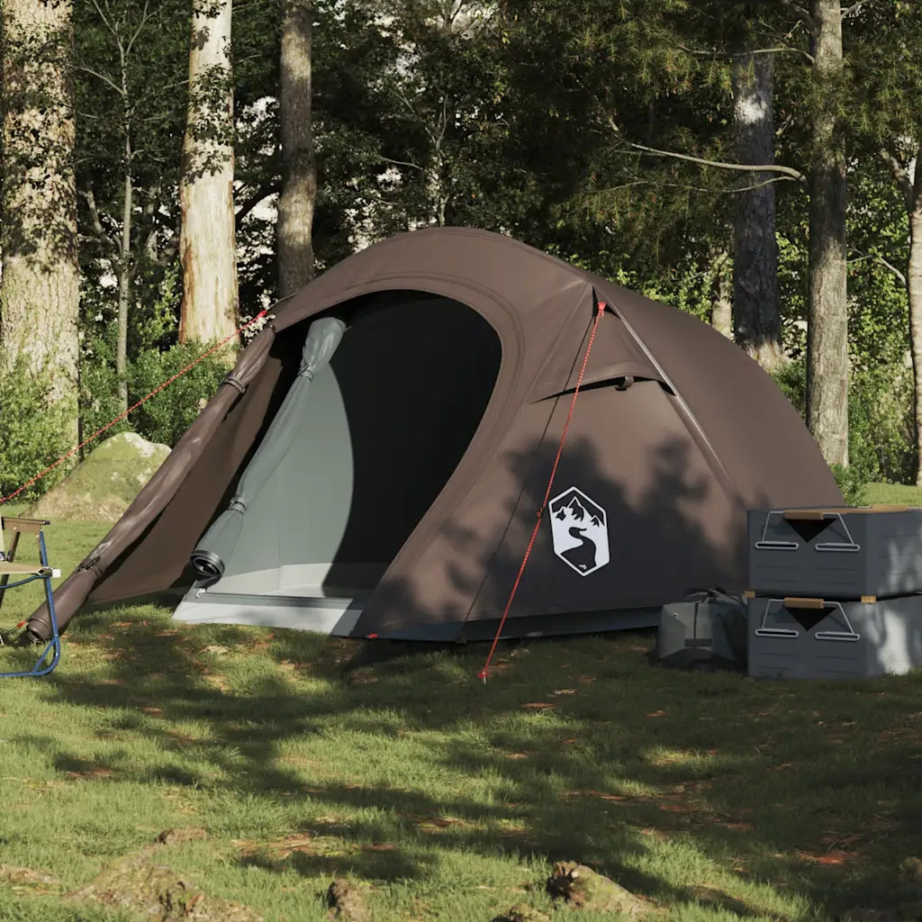Tenda da Campeggio a Tunnel per 3 Persone-Tenda per Escursionismo Marrone Impermeabile