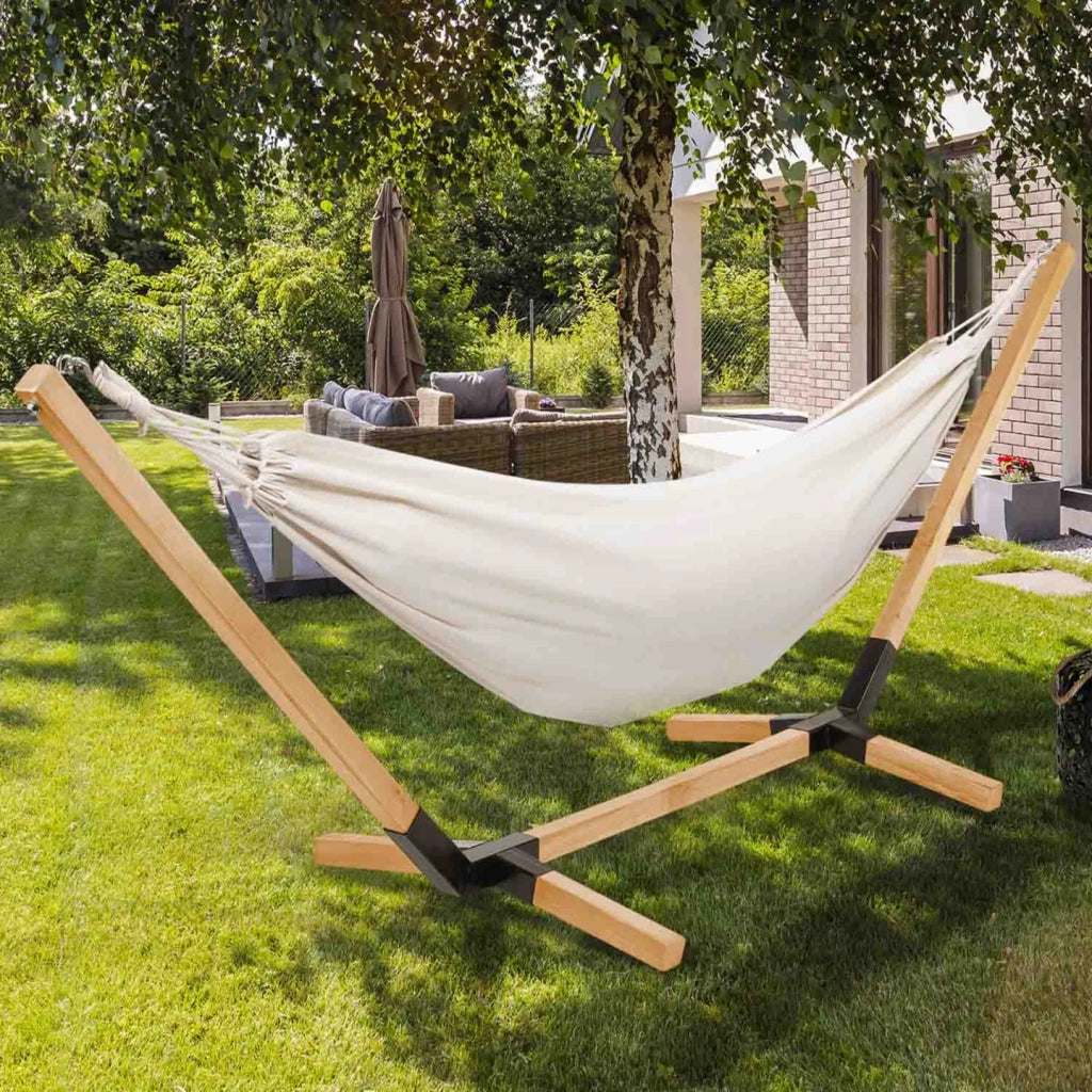 IDMarket - Amaca con supporto in legno e tela ecru TAHITI