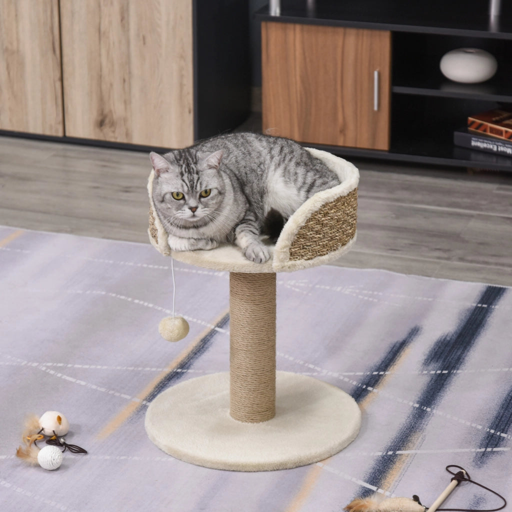 Tiragraffi per gatti con gioco pompon ¨C Minimal ¨C 40x40x49 cm sisal beige