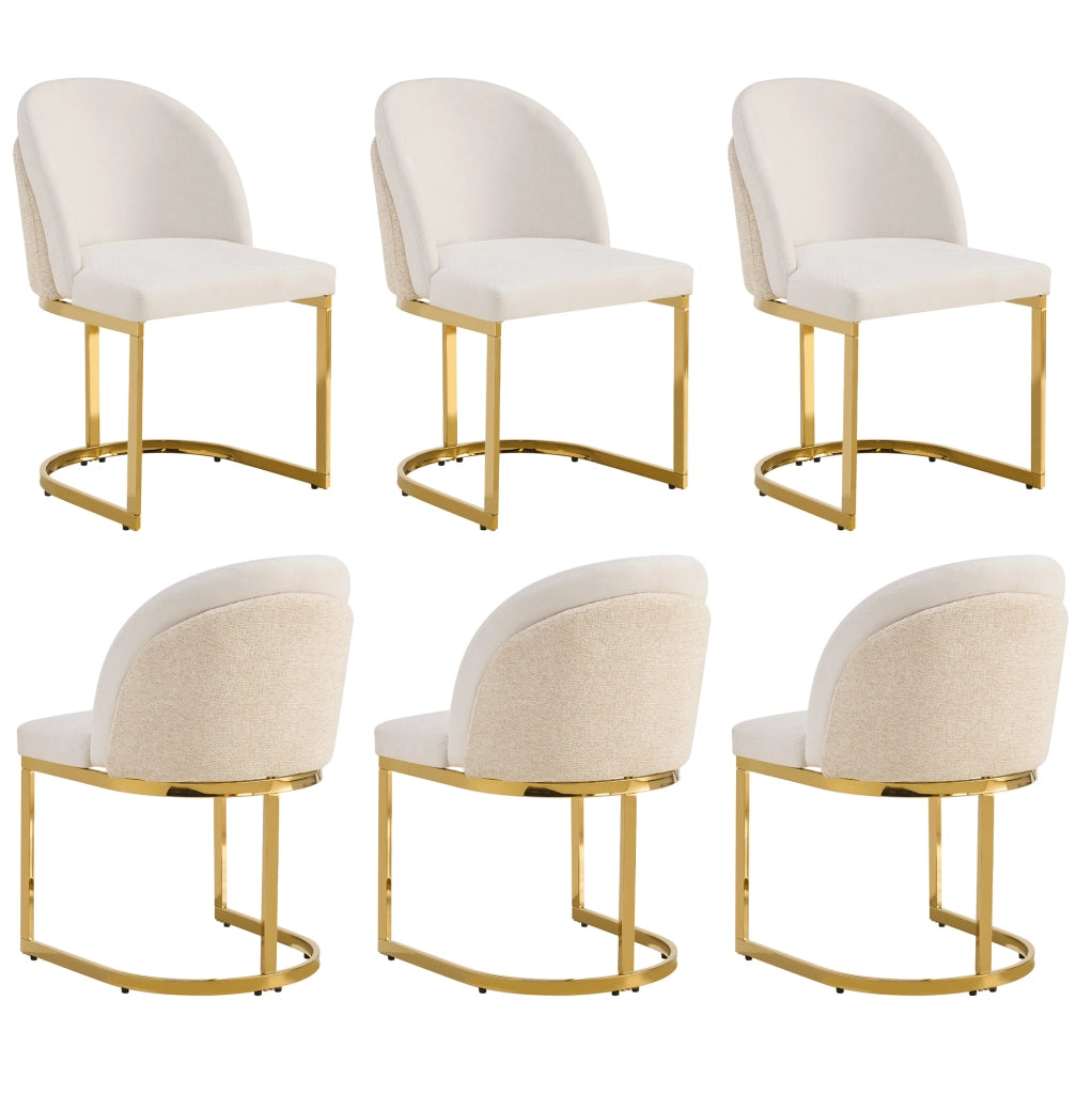 Set 6 sedie da pranzo in ciniglia beige con gambe metalliche dorate HOMVRA