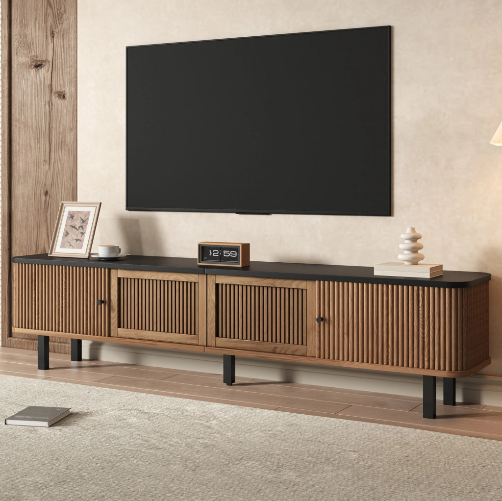 Mobile TV 190x35x45 cm con 2 ante scorrevoli e anta a griglia color rovere HOMVRA