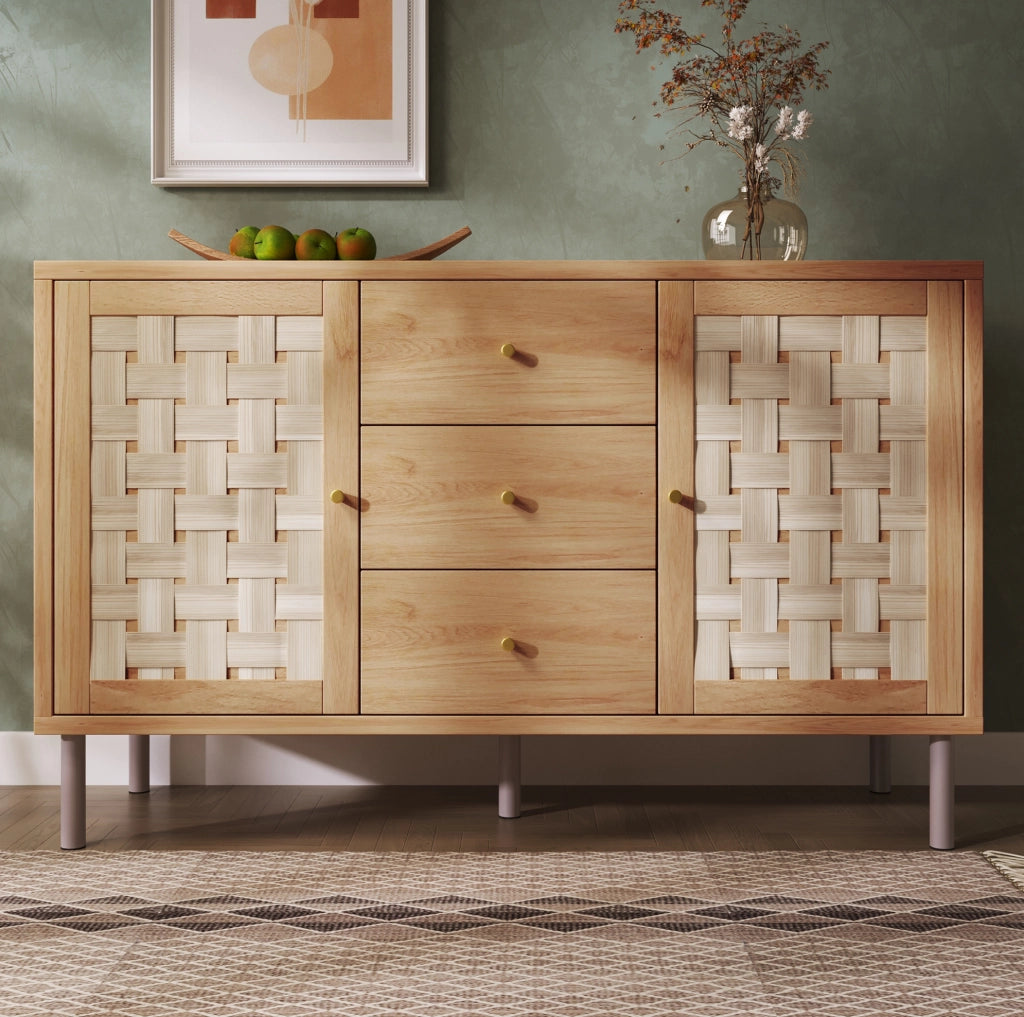 Credenza 120x40x75 cm rovere MDF e metallo, 2 ante e 3 cassetti