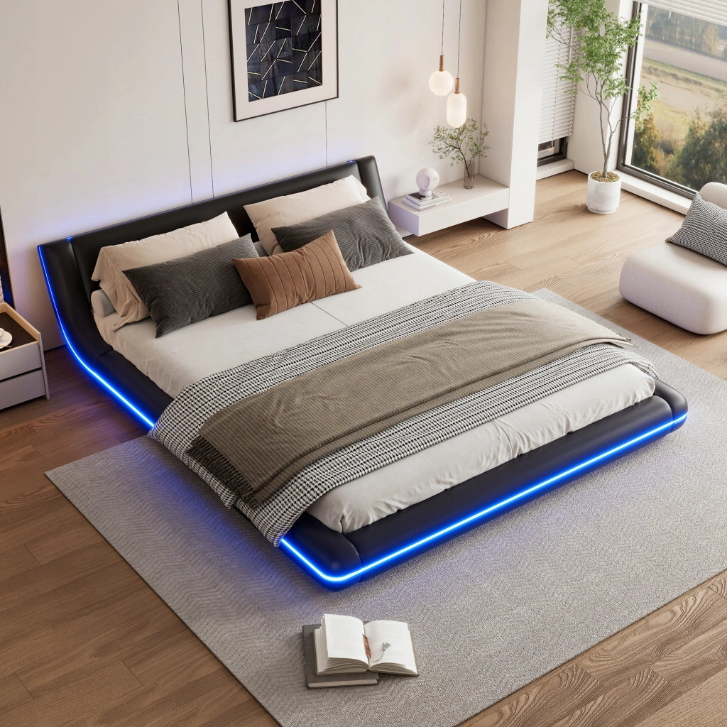 Letto basso - Xylo - 160x200 - Nero - Luci LED