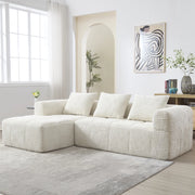 Divano 3 posti con penisola in ciniglia beige; 250 cm; senza montaggio; con tasche laterali e 3 cuscini