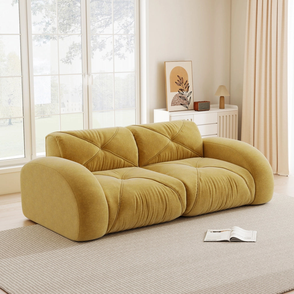 Divano modulare 2 sedili 204x95x76 cm; divano senza struttura rigida con schiuma 32D ad alta densità; ciniglia; giallo