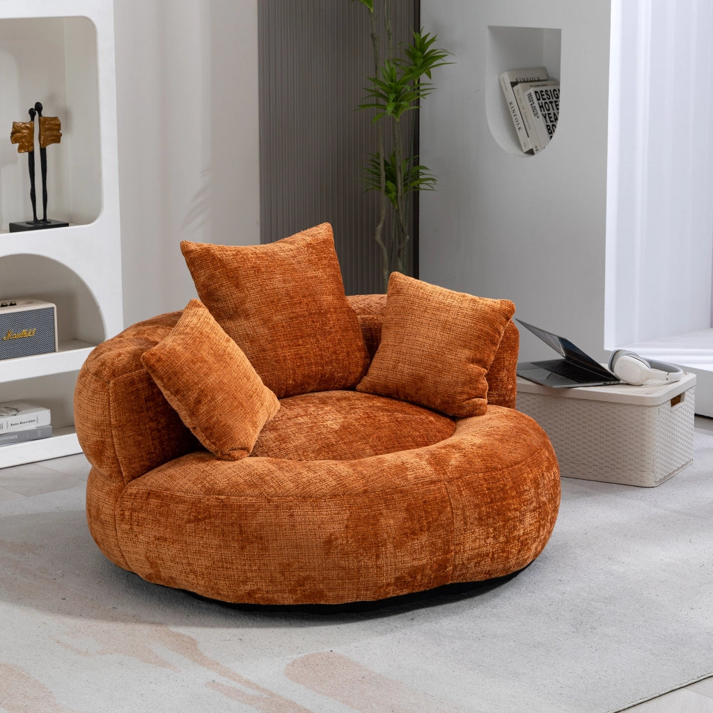 Poltrona sacco per adulti in ciniglia arancione con schienale ergonomico; 108x108x52 cm