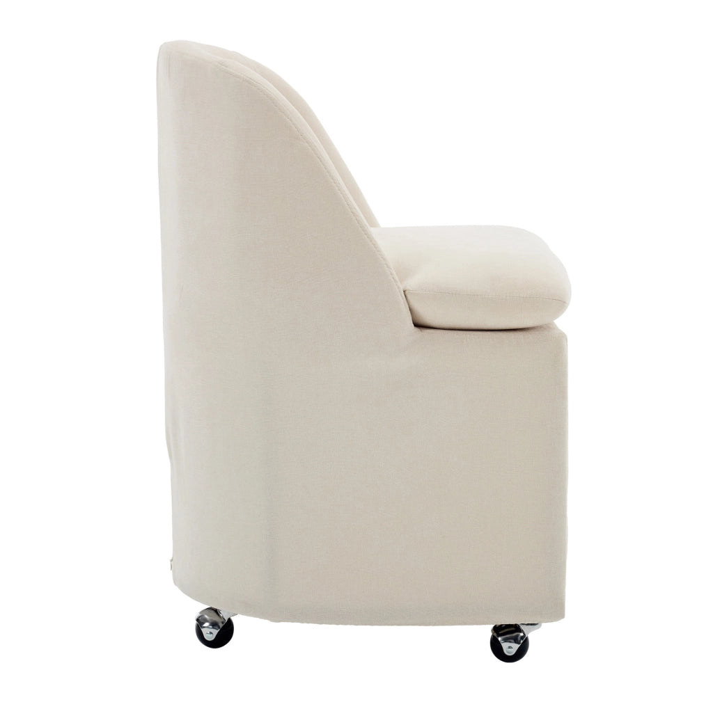 Set 2 sedie da pranzo ULEVR in tessuto chenille beige, girevoli a 360¡ã con ruote, rivestimento sfoderabile, senza braccioli