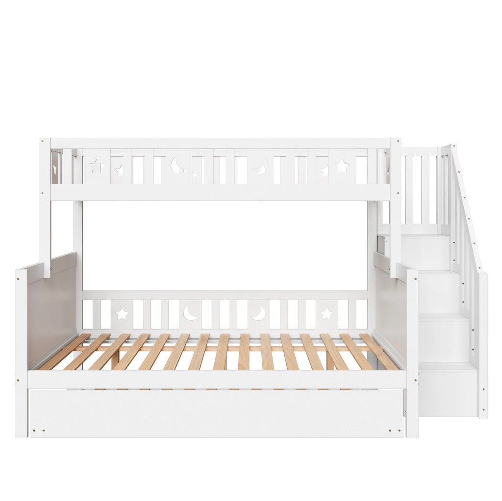 Letto a castello bimbi 140x200 cm in MDF bianco con contenitore, senza materassi