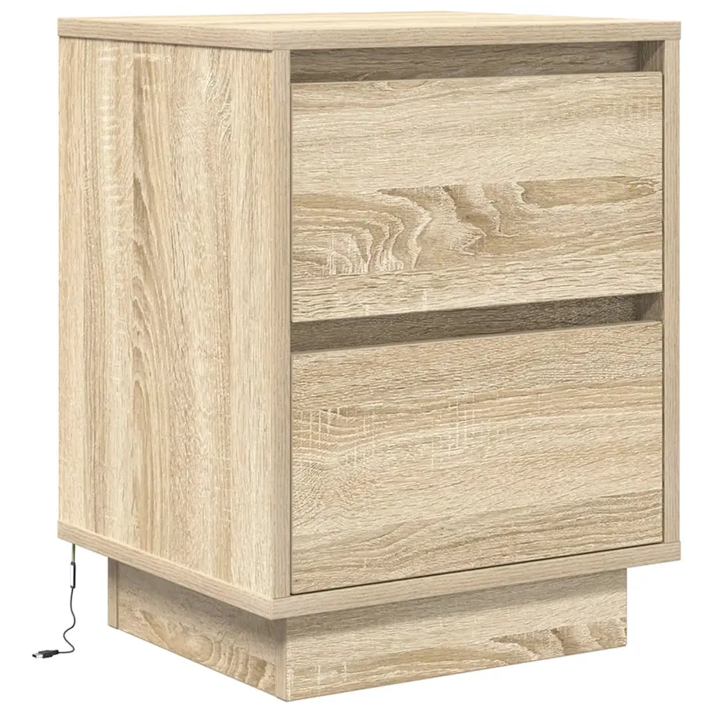 Comodini con Luci a LED 2 pz-Set di 2 Tavolino da notte Rovere Sonoma 38x34x50 cm 104254