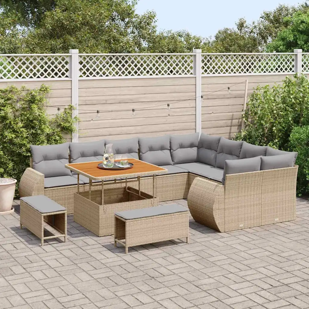 Set Divano da Giardino 12 pcs Beige polyrattan