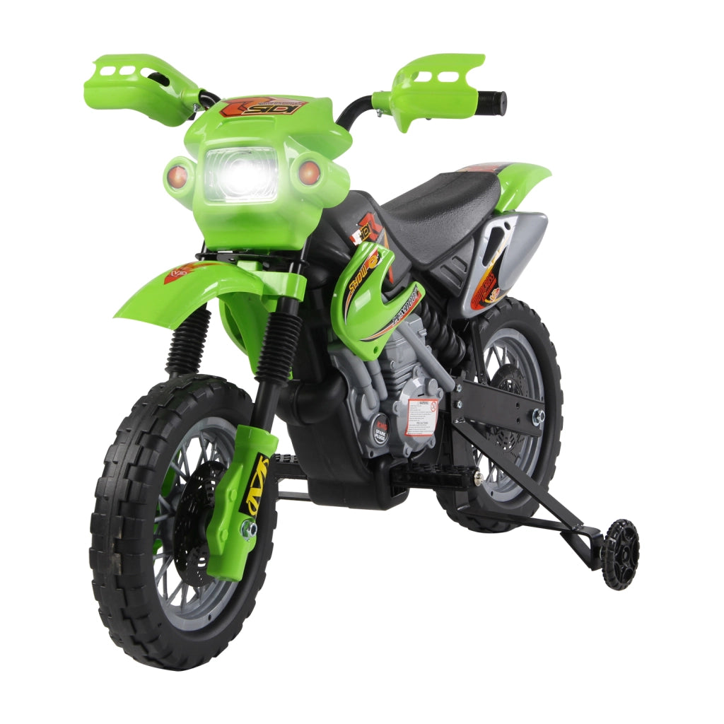 Moto Elettrica per Bambini 3 anni e Pi¨´, Moto Cross Elettrica con Rotelle, Batteria 6V Velocit¨¤ 2.5km/h, 102 x 53 x 66cm, Verde