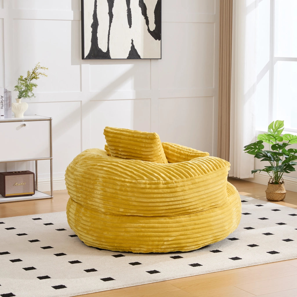 Poltrona sacco in corduroy senape con braccioli; 108x108x52 cm