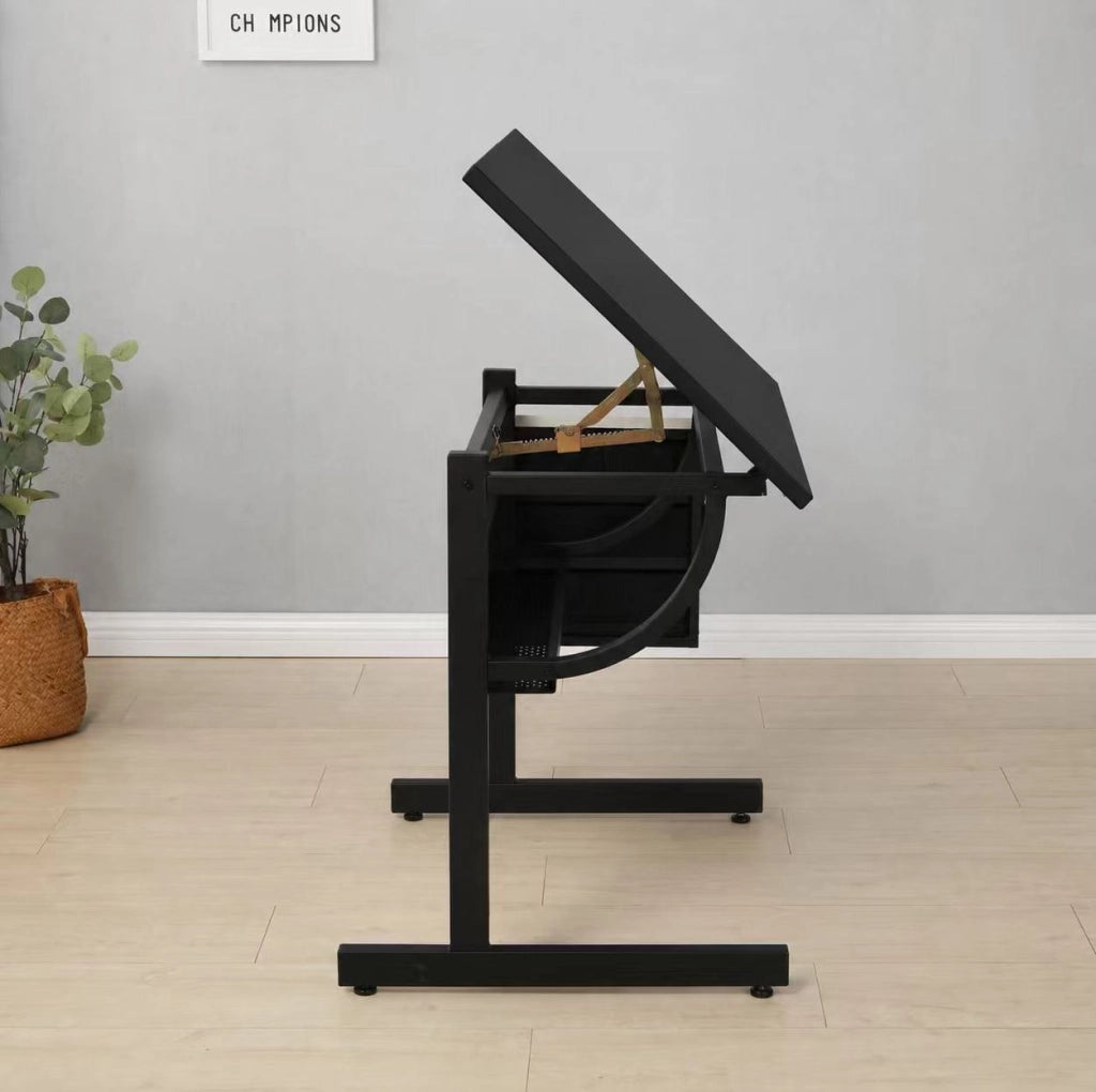 TAVOLO DA DISEGNO Regolabile Nero con Sgabello e 3 Cassetti