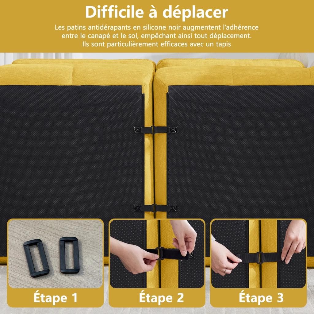Divano modulare 4 posti senza telaio in chenille giallo, schiuma ad alta densità 32D, per soggiorno e appartamenti, senza montaggio