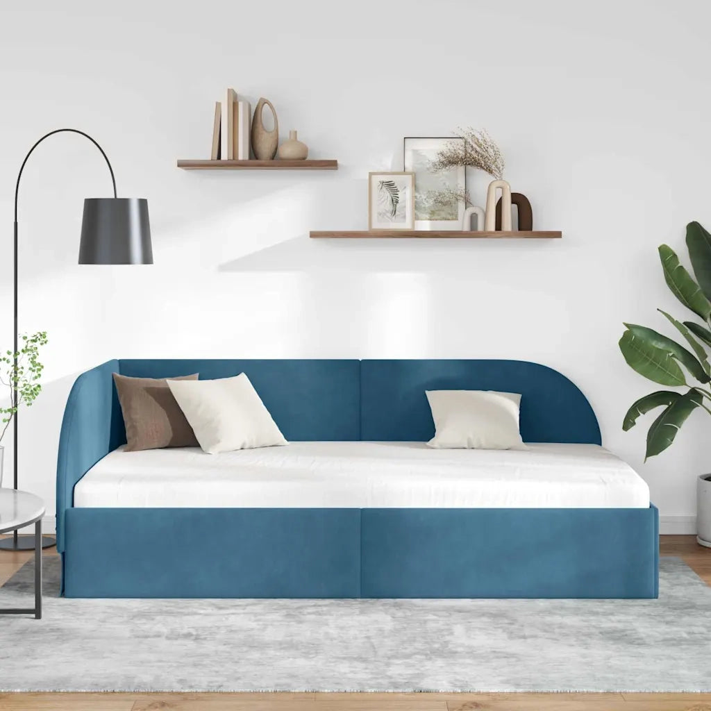 Cornice del letto ad angolo Blu 90 cm x 190 cm Velluto