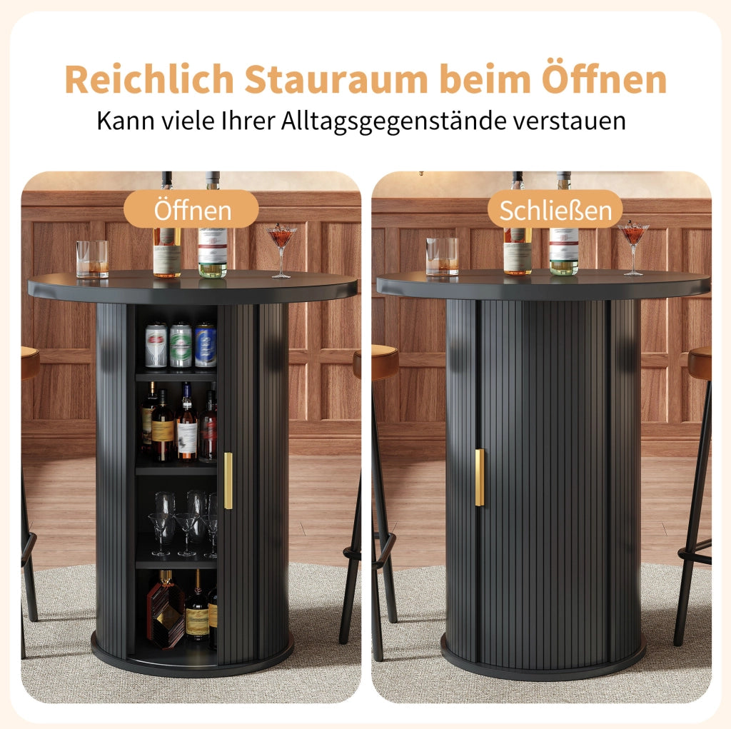 Tavolo da bar rotondo 60x60x91;6 cm con mobile a 4 ripiani in MDF e metallo; nero