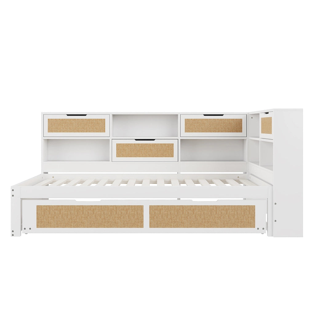 Letto divano 90x200 cm con letto estraibile e prese di ricarica in legno bianco