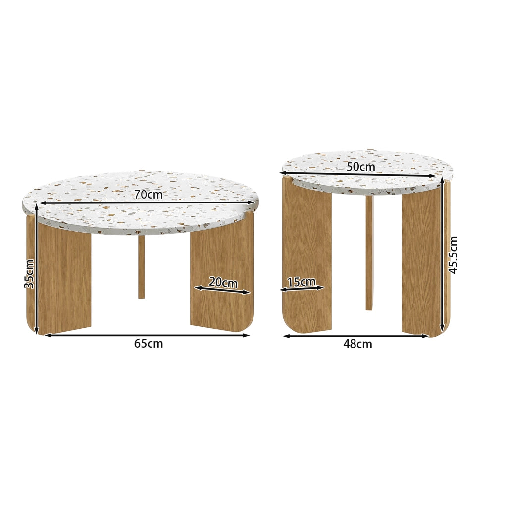 Tavolini bassi impilabili a nido in MDF, set da 2, con piano decorato e uso versatile per soggiorno e balcone