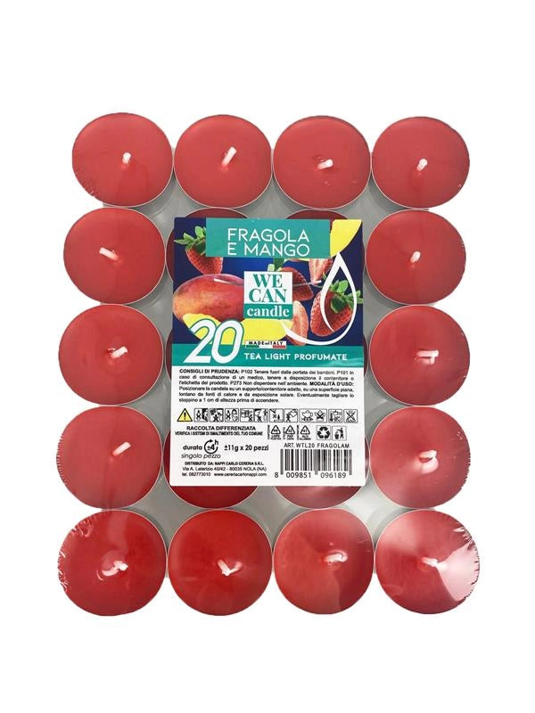 TEA LIGHT CANDELE PROFUMATE 40 PZ DURATA 4+ ORE FRAGOLA E MANGO