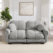 Divano modulare in ciniglia grigio chiaro con cuscini trapuntati e schienale curvo 190 × 86 × 90 cm
