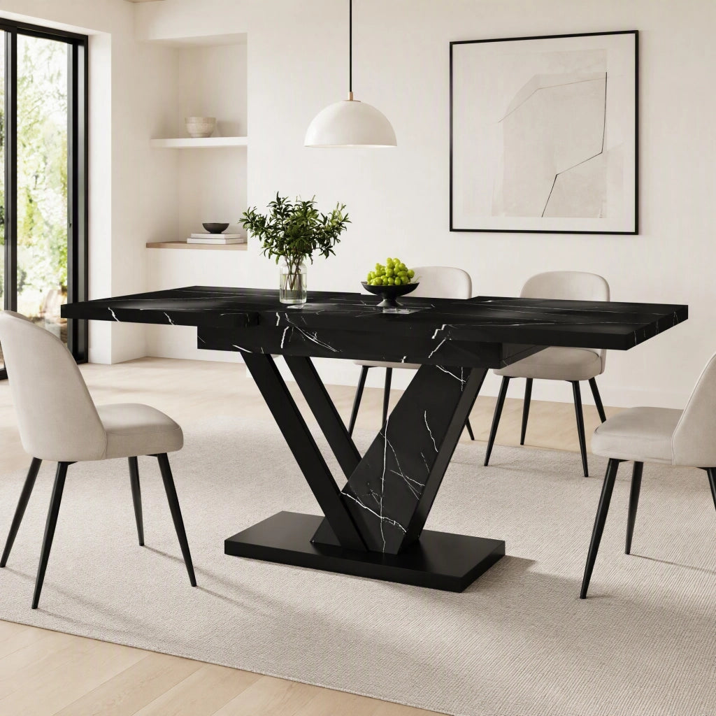 Tavolo da pranzo allungabile 120-160x75 cm MDF effetto marmo nero, metallo, 4-6 persone