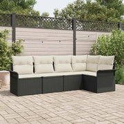 Set Divano da Giardino con archiviazione 5 pcs Nero polyrattan