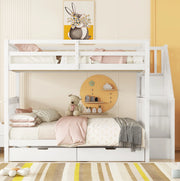 Letto a castello 140x200 cm con scala contenitore e 2 cassetti