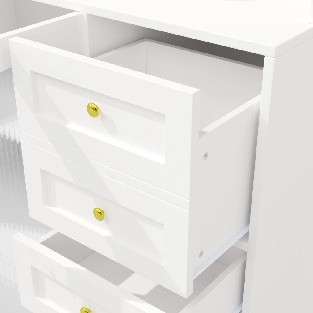 Credenza buffet bianca 120×40×188 cm con LED, vetro scanalato e 4 ante