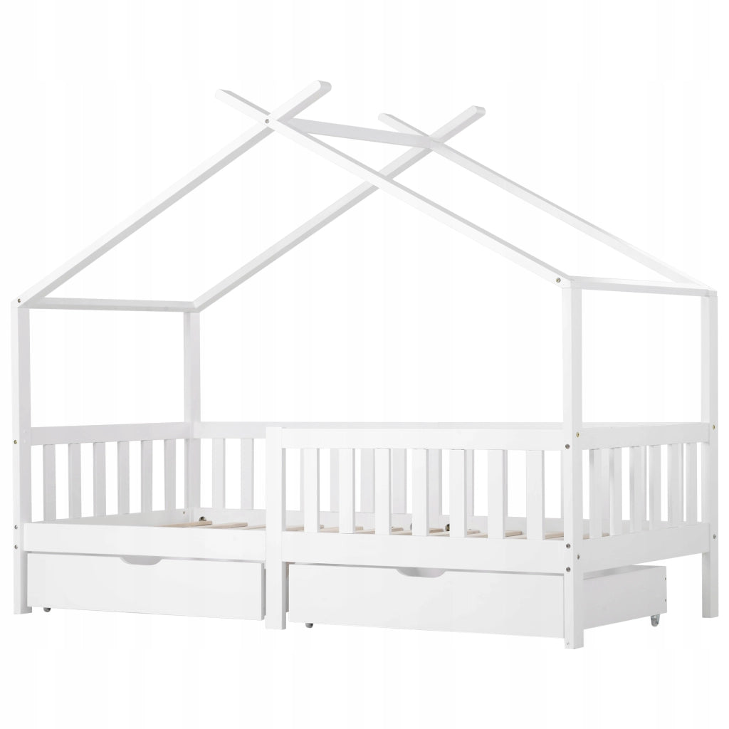 Letto singolo per bambini - Xylo - 200x90 - Bianco - Con 2 cassetti