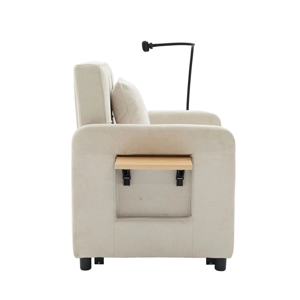 Divano letto singolo ¨C Minimal ¨C tessuto chenille con cuscini e tasche laterali