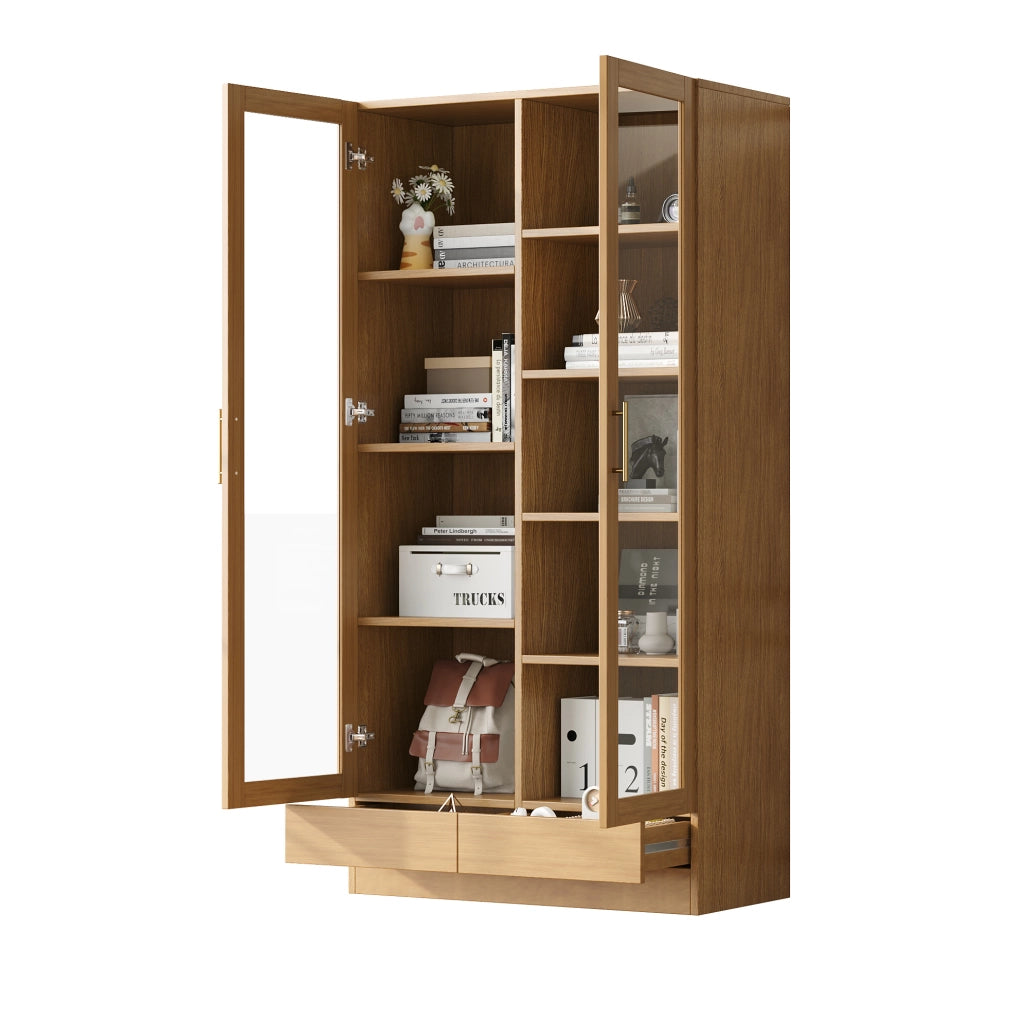 Vetrina 80x40x160 cm in MDF e vetro temperato con cassetto push-to-open