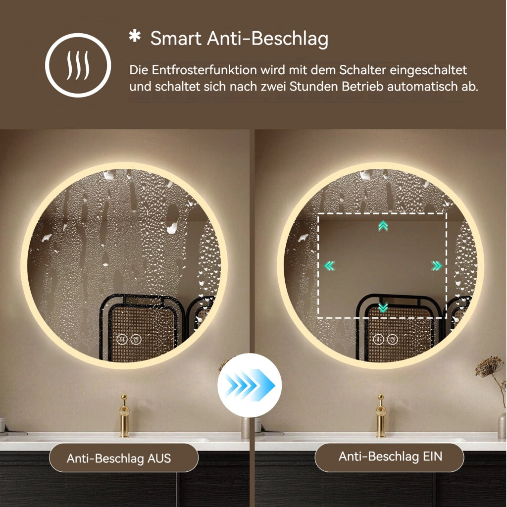 Specchio bagno LED rotondo 70 cm con luce dimmerabile 3000K 4000K 6000K funzione antiappannamento argento