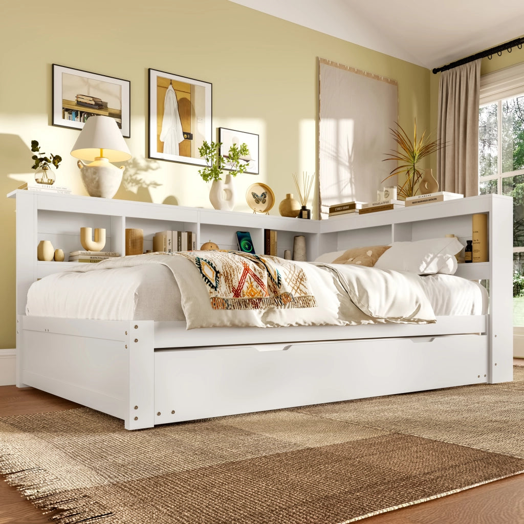 Letto estraibile matrimoniale 140×200 cm con prese e 2 USB; 2 cassetti; senza materasso; bianco