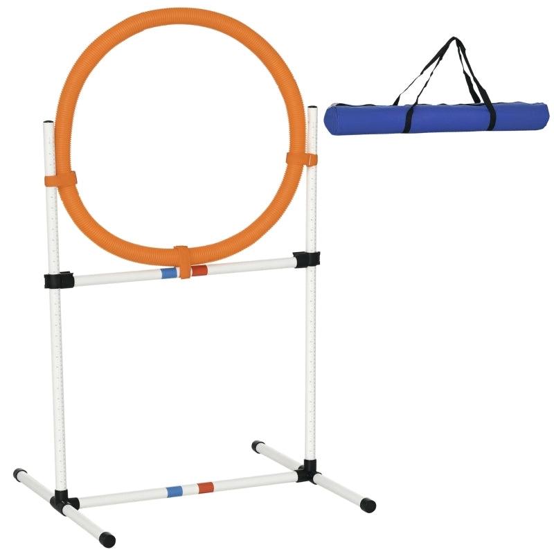 Ostacolo agility per animali 2 in 1 con anello removibile e barra; giallo in plastica; 74.5 × 66 × 91 cm
