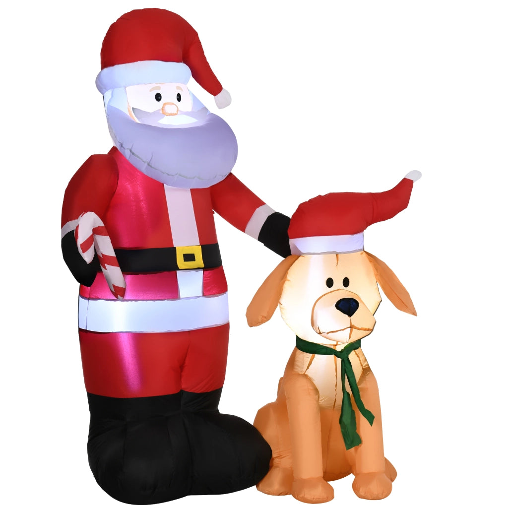 Decorazione natalizia per giardino Babbo Natale gonfiabile con cane luci LED soffiatore incluso 117 x 80 x 157 cm