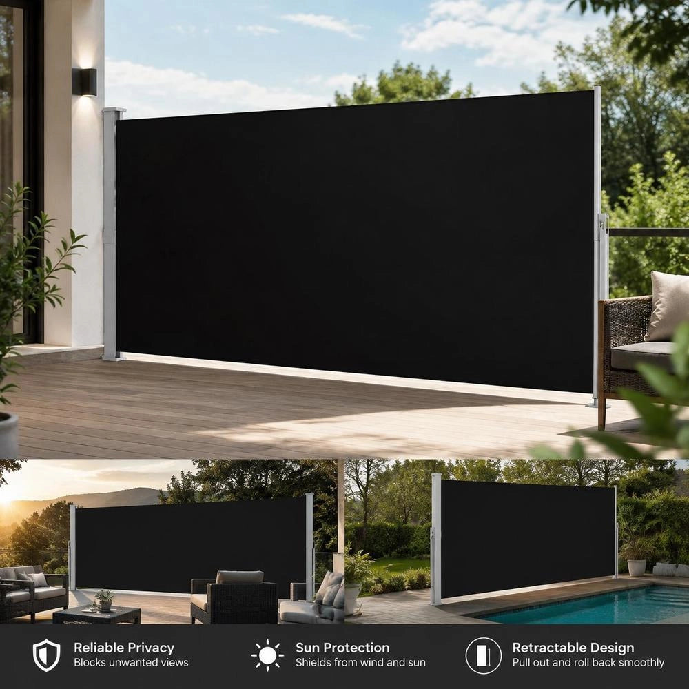 Extendable Side Awning 180x300 Cm Black
