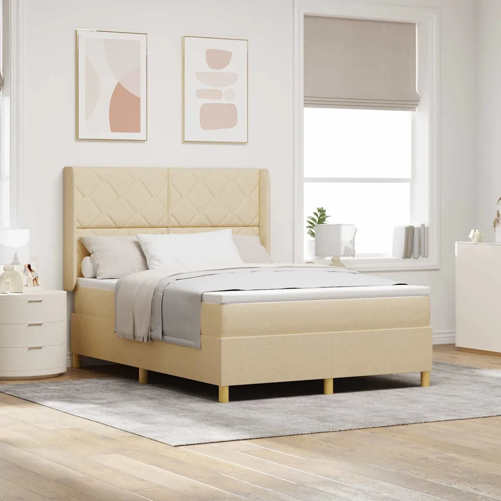 Letto a molle con materasso Crema 160 x 200 cm Tessuto