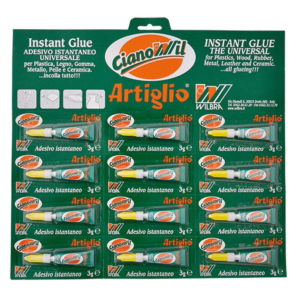 1cf adesivo cianocrilato 'artiglio cianowil' gr.3 - 12 tubetti display appendib cod:ferx.9001438nlm