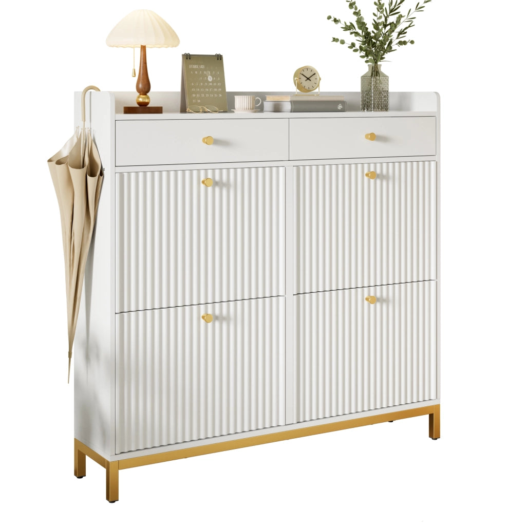 Scarpiera Slim con Ante e Cassetti ¨C Minimal ¨C Bianco, Metallo, 106,5x25x107 cm