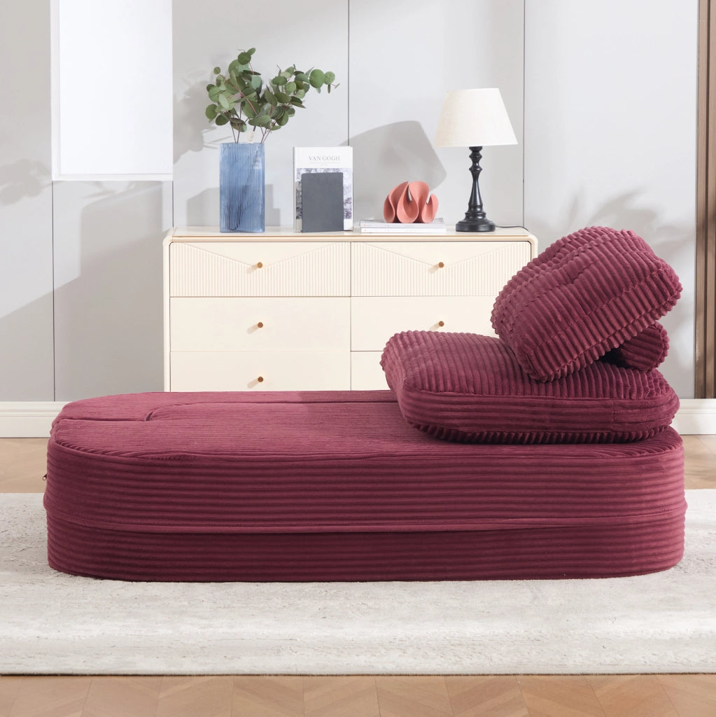 Poltrona letto 2-in-1 in velluto a coste, divano convertibile con braccioli regolabili e doppio porta bevande, colore vino