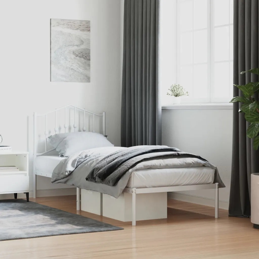 Letto singolo | Letto per adulti | Giroletto con Testiera Metallo Bianco 90x190 cm
