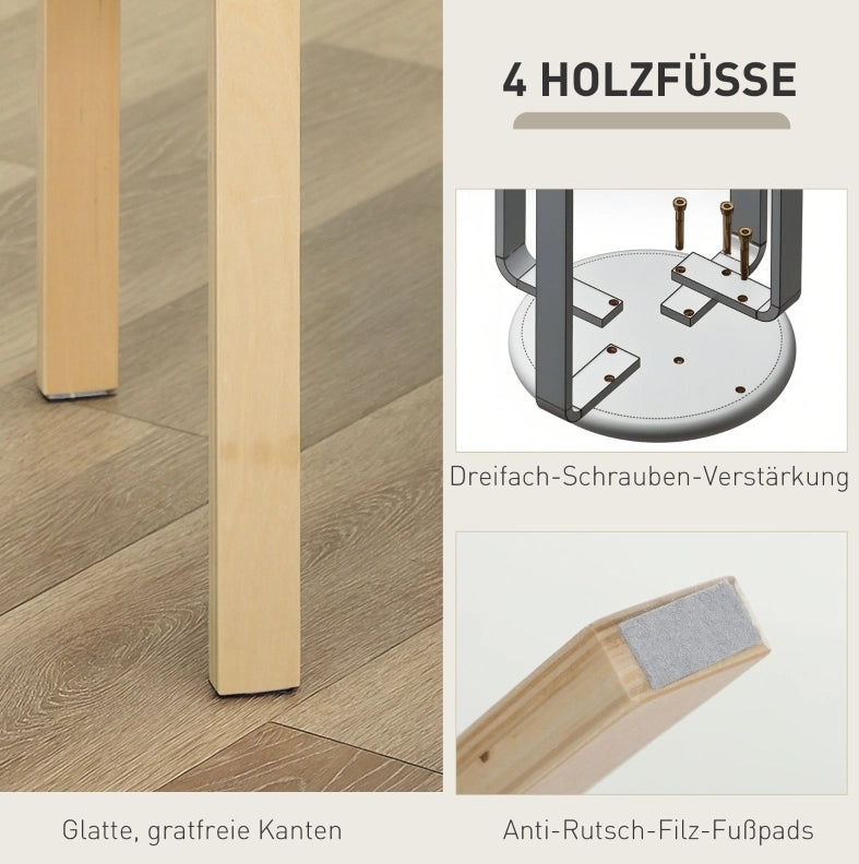 Set di 4 sgabelli impilabili rotondi da cucina in tessuto effetto lino grigio, 40x40x45 cm