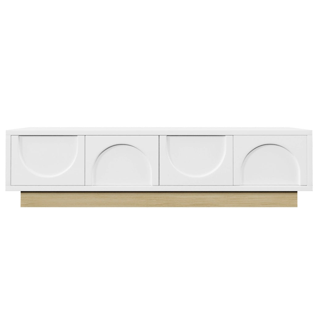 Mobile TV 175 cm con 4 ante push-to-open e base effetto legno bianco HAVRYA