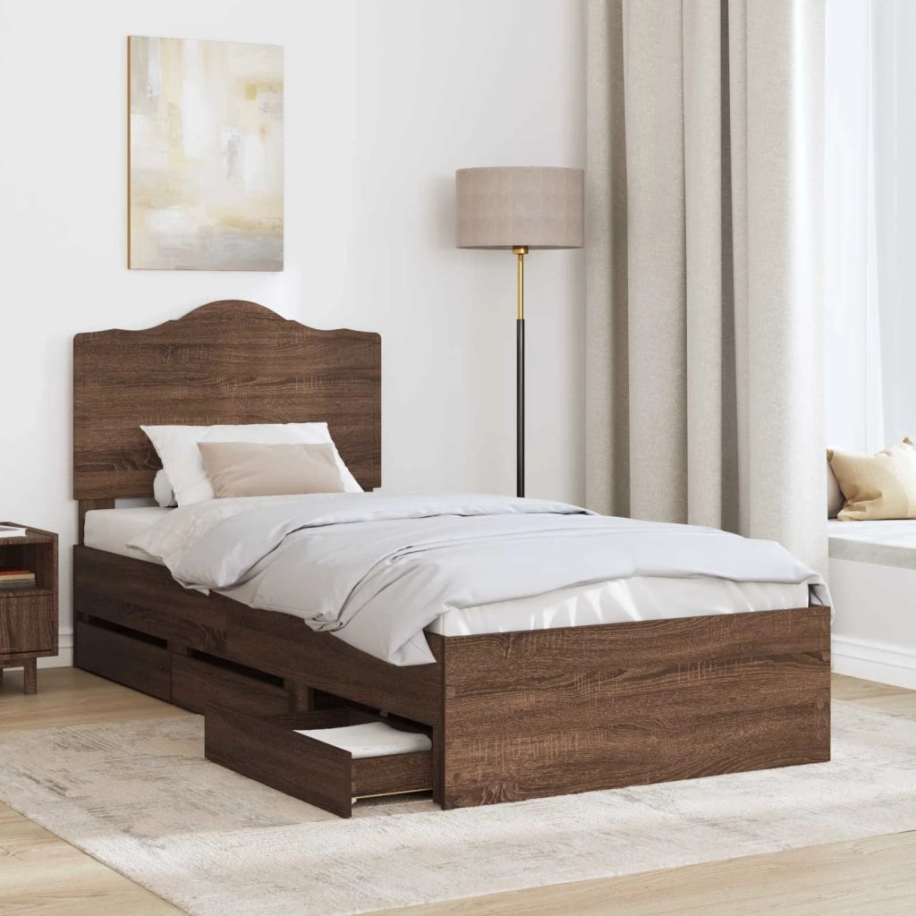 Letto singolo | Letto per adulti | Struttura del letto con cassetto Quercia marrone 100 x 200 cm