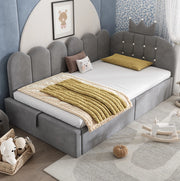 Letto da giorno 90x200 grigio in velluto con contenitore idraulico