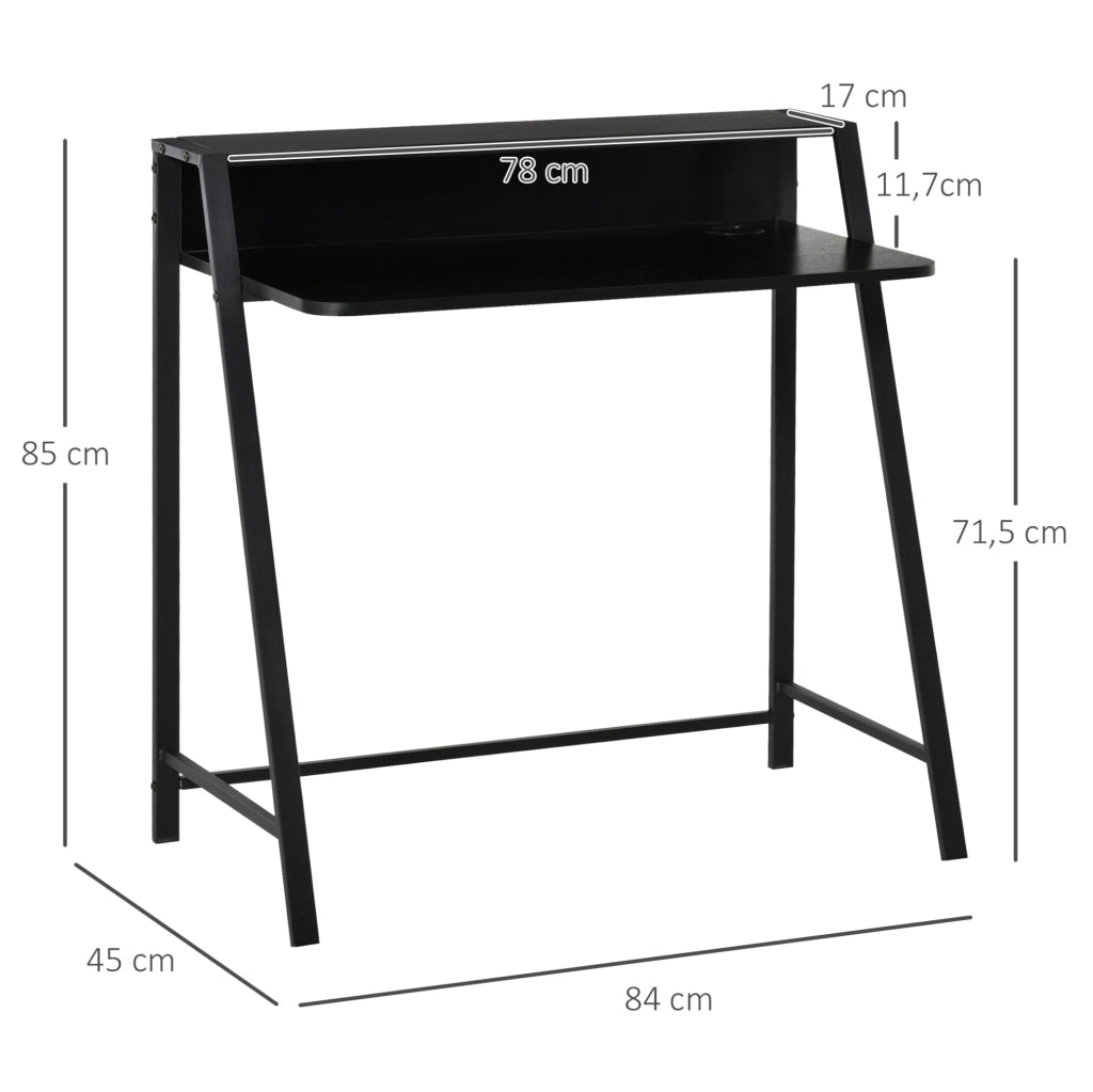 Scrivania minimalista nera in metallo con ripiano e gestione cavi 84x45x85 cm per ufficio e studio