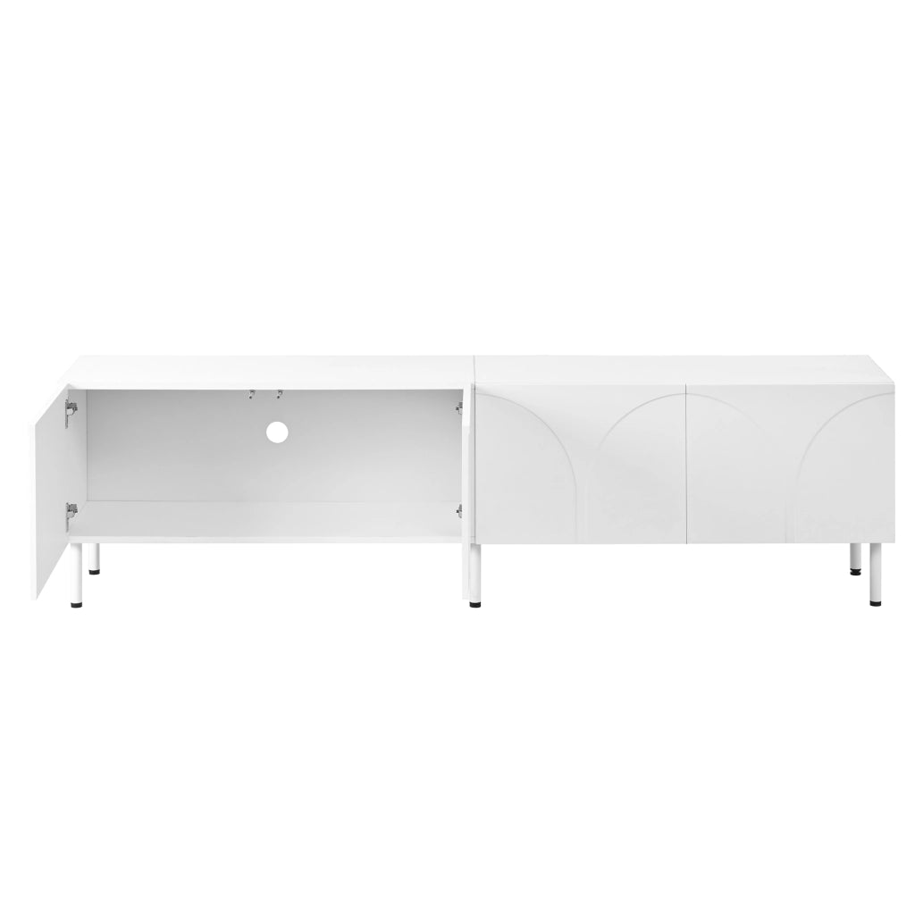 Mobile TV a quattro ante con linee curve tridimensionali in MDF e pannello truciolare bianco 180 × 35 × 49 cm