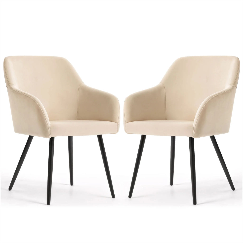 Set di 2 Sedie in velluto liscio ESTELLE Beige gambe nere
